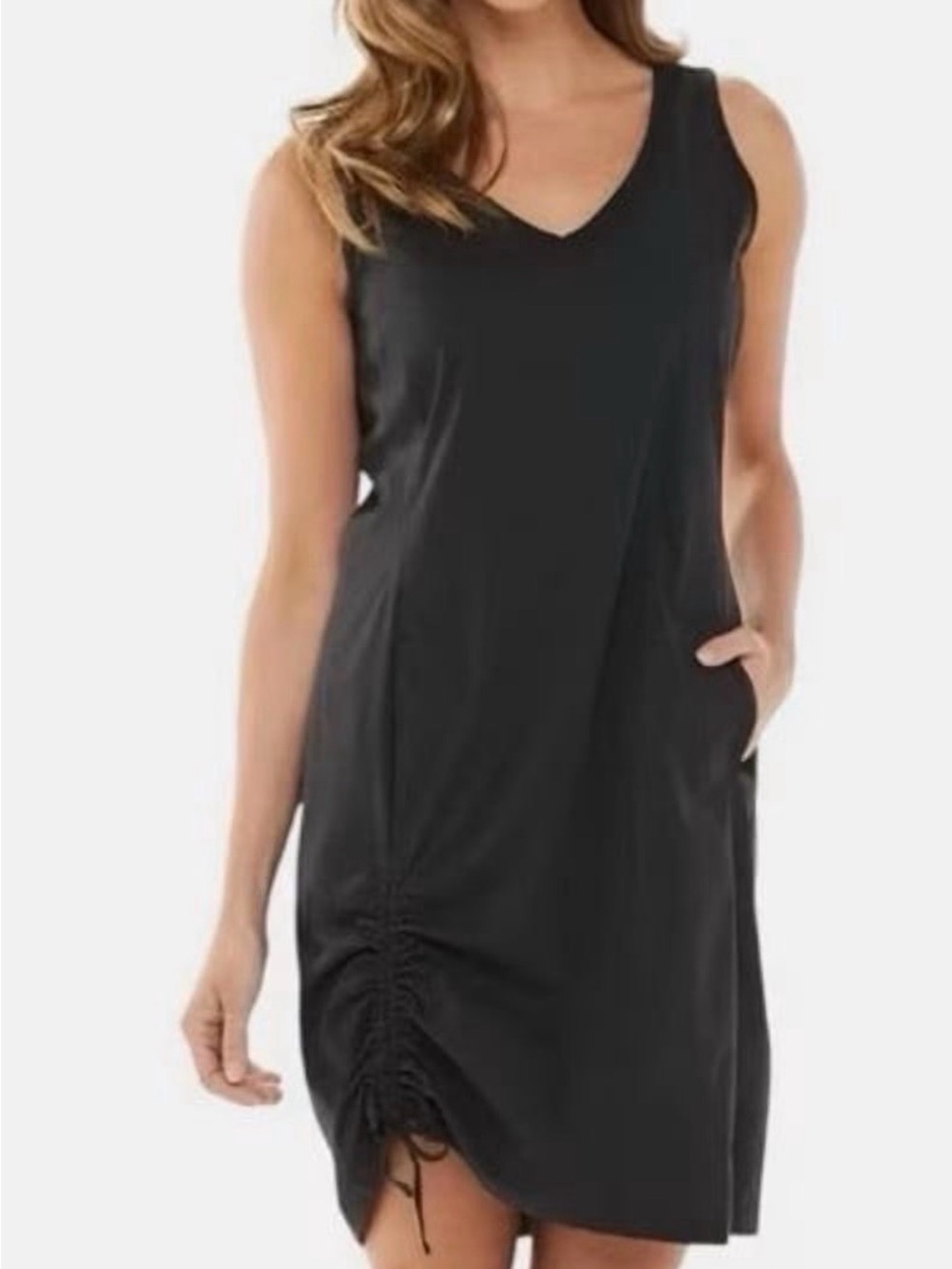 Columbia Black Sleeveless V-Neck Midi Dress with Side Pocket